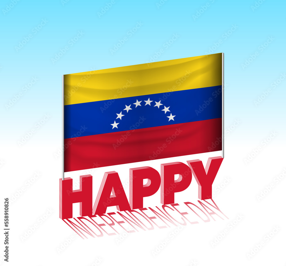 Venezuela independence day. Simple Venezuela flag and billboard in the sky. 3d lettering template. Ready special day design message. Venezuela independence day. Simple Venezuela flag and billboard in the sky. 3d lettering template. Ready special day design message.