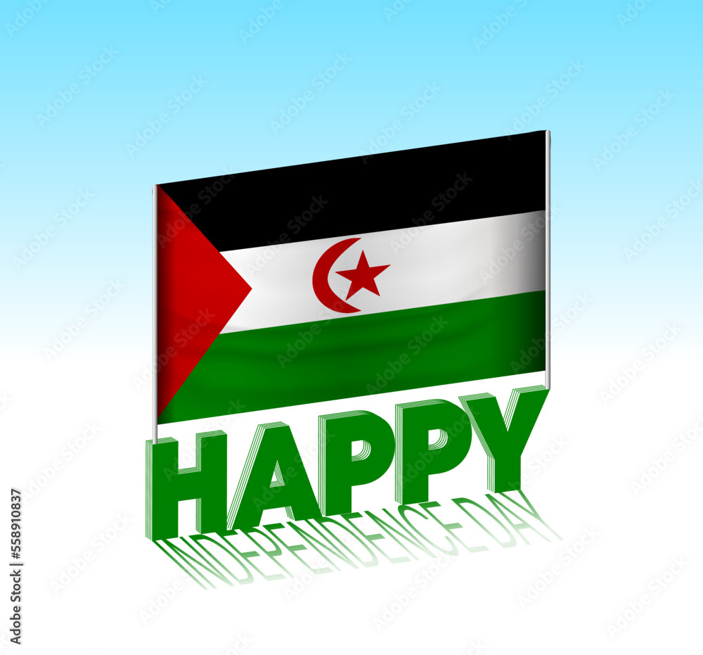 Western Sahara independence day. Simple Western Sahara flag and billboard in the sky. 3d lettering template. Ready special day design message. Western Sahara independence day. Simple Western Sahara flag and billboard in the sky. 3d lettering template. Ready special day design message.