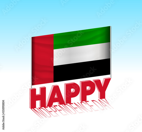 United Arab Emirates independence day. Simple United Arab Emirates flag and billboard in the sky. 3d lettering template. Ready special day design message.