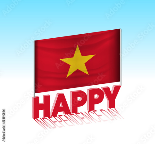Vietnam independence day. Simple Vietnam flag and billboard in the sky. 3d lettering template. Ready special day design message.