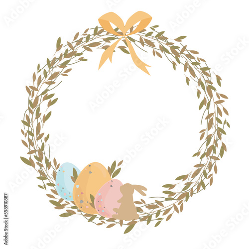 Happy easter. Decorative Easter wreath of eucalyptus with Easter eggs