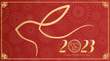 Chinese new year 2023 , year of the rabbit and Asian elements on red background, for online content, illustration Vector EPS 10