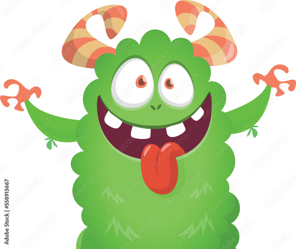 Fototapeta premium Funny cartoon smiling monster character. Illustration of cute and happy alien creature. Halloween design