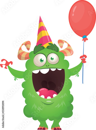 Funny cartoon smiling  monster character. Illustration of cute and happy alien creature. Halloween design