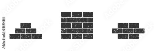 Bricks icon with grunge texture. Flat vector illustration.