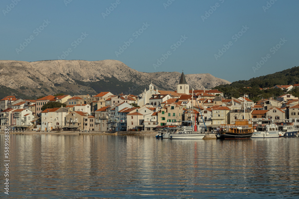 view of the town of baska in KRK island, croatia