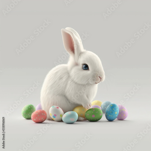 Illustration of a cute Easter bunny isolated in a white background - Created with Generative AI Technology 
