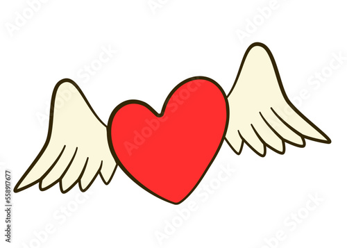 Heart with wings. Cartoon flat icon. Vector illustration