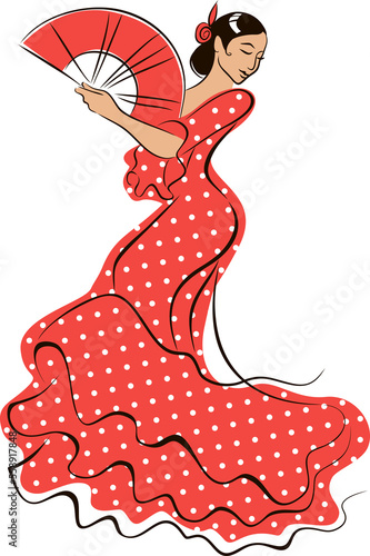 flamenco dancer red dress with fan clip art preview