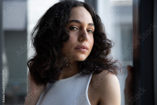 portrait of a woman, portrait of a beautiful woman with short hair, fair skin