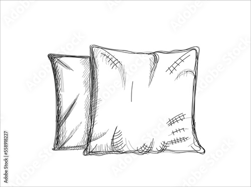Hand-drawn sketch of pillows on a white background.Going to sleep. Sleeping set. vector illustration 
