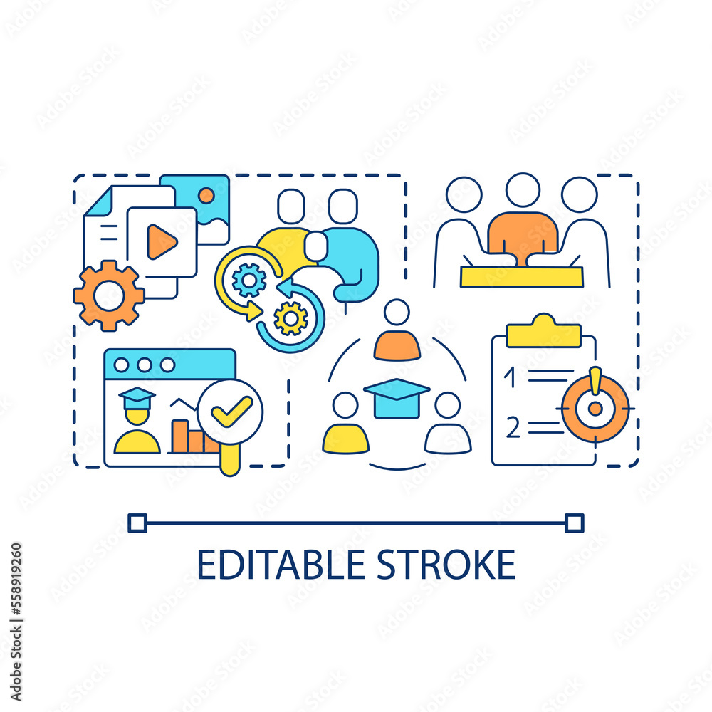 Digital learning system for school concept icon. Parents interaction. Progress tracking abstract idea thin line illustration. Isolated outline drawing. Editable stroke. Arial font used Digital learning system for school concept icon. Parents interaction. Progress tracking abstract idea thin line illustration. Isolated outline drawing. Editable stroke. Arial font used