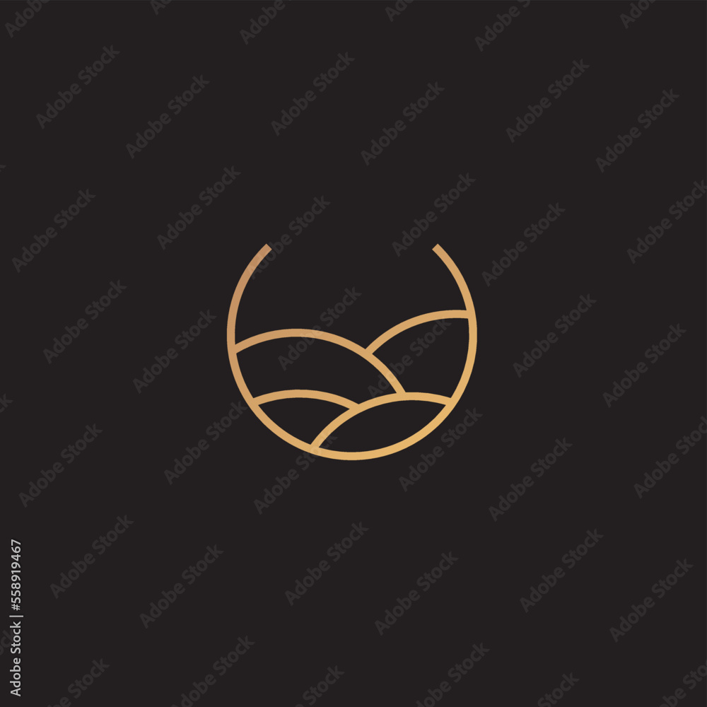 High sand , desert, logo design. Vector illustration of abstract wave with moon view.logo design vector line icon template High sand , desert, logo design. Vector illustration of abstract wave with moon view.logo design vector line icon template