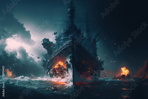 battleship  Generative AI Fototapet