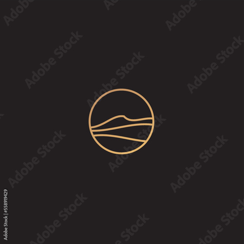 High sand , desert, logo design. Vector illustration of abstract wave with moon view.logo design vector line icon template