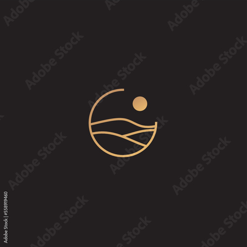 High sand , desert, logo design. Vector illustration of abstract wave with moon view.logo design vector line icon template