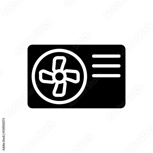 Air source heat pump black glyph icon. Heating and cooling appliance. Device for home. Efficient energy consumption. Silhouette symbol on white space. Solid pictogram. Vector isolated illustration