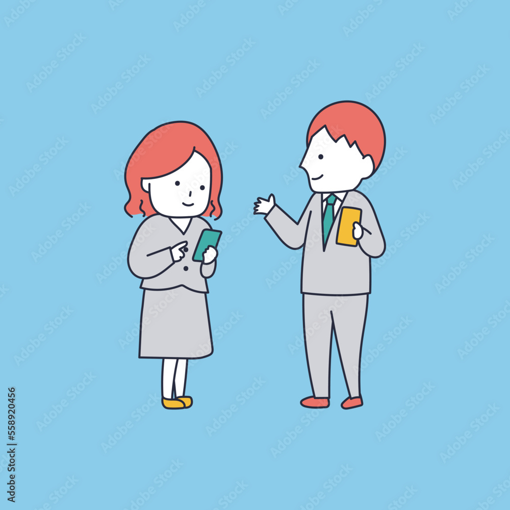連絡先を交換する男女のイラスト素材｜mayucolor09