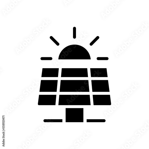 Solar panel black glyph icon. Photovoltaic. Alternative energy. Power device for home. Convert light in electricity. Silhouette symbol on white space. Solid pictogram. Vector isolated illustration