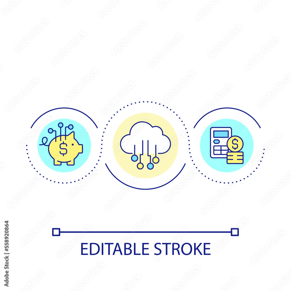 Cloud service price loop concept icon. Cheap data storage. Reduce costs. Save money. Digital products abstract idea thin line illustration. Isolated outline drawing. Editable stroke. Arial font used