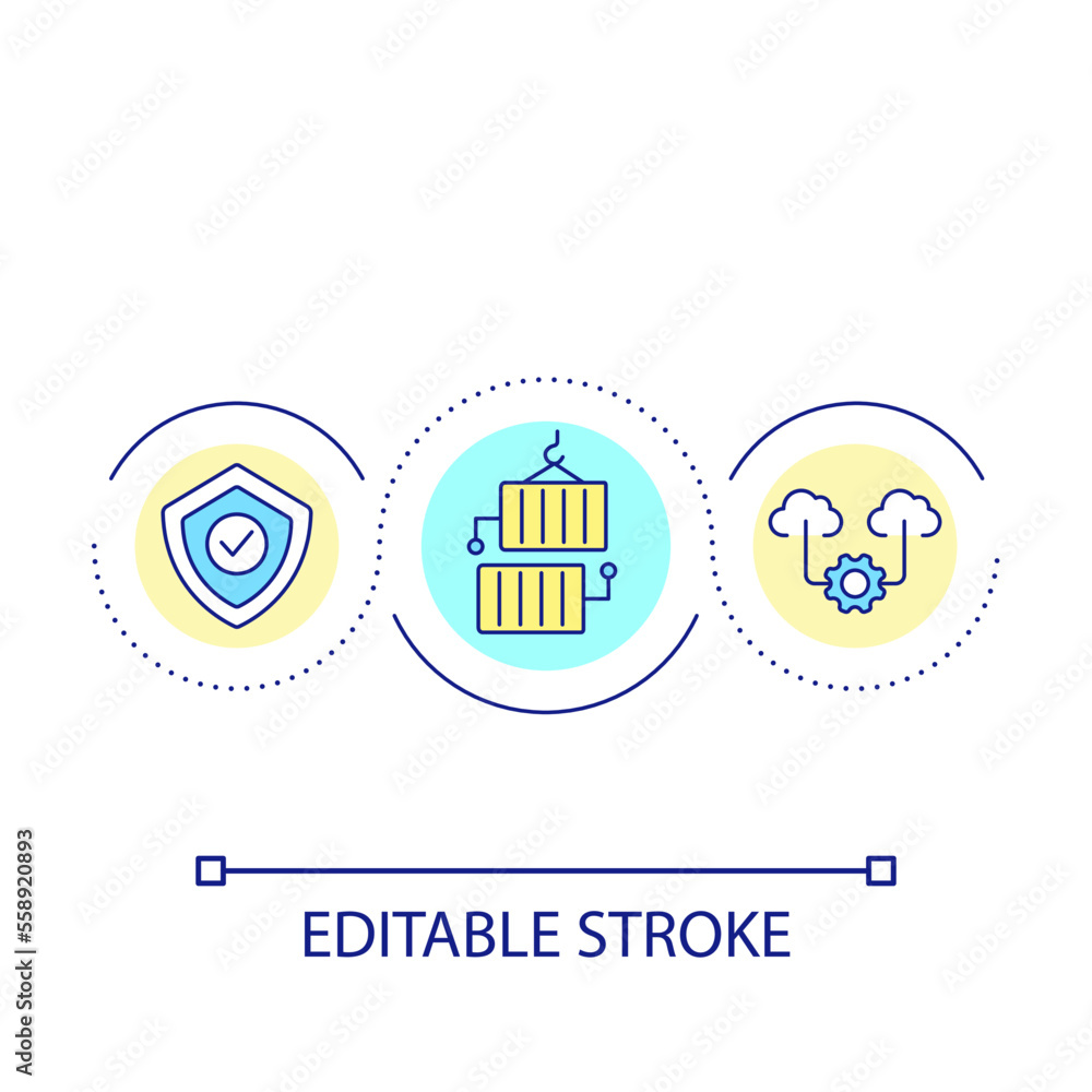 Safe manufacturing loop concept icon. Protect information sharing. Cloud computing security abstract idea thin line illustration. Isolated outline drawing. Editable stroke. Arial font used Safe manufacturing loop concept icon. Protect information sharing. Cloud computing security abstract idea thin line illustration. Isolated outline drawing. Editable stroke. Arial font used