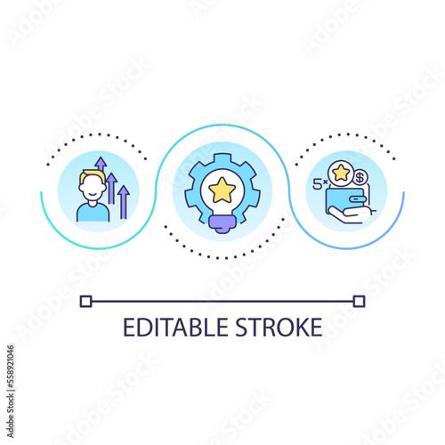 Career promotion with creativity loop concept icon. Employee wage growth. Success in workplace abstract idea thin line illustration. Isolated outline drawing. Editable stroke. Arial font used