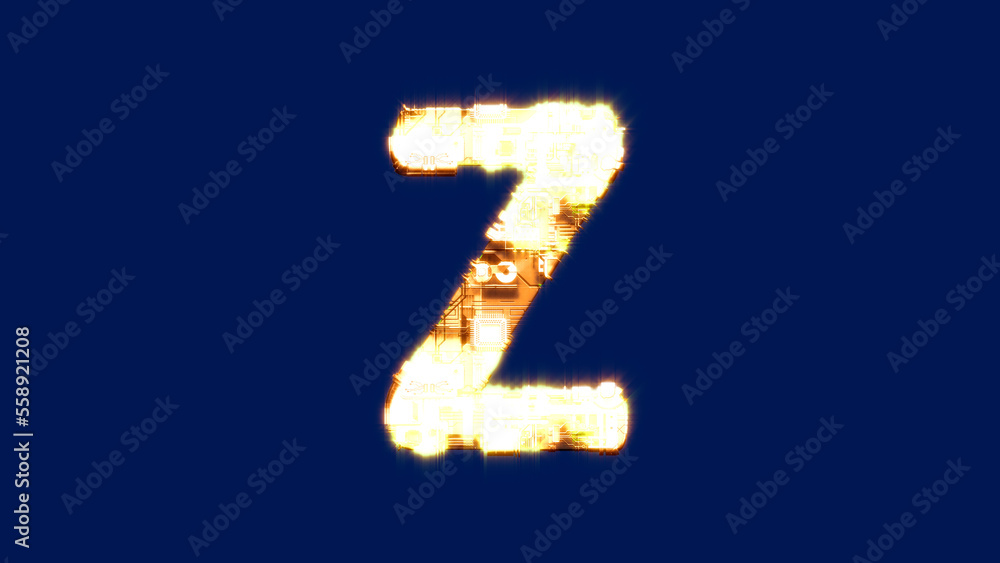 letter Z, innovation blazing orange cyber punk alphabet on blue screen, isolated - object 3D rendering letter Z, innovation blazing orange cyber punk alphabet on blue screen, isolated - object 3D rendering