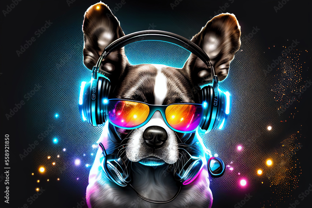 Dog DJ in a nightclub. AI generated Dog DJ in a nightclub. AI generated