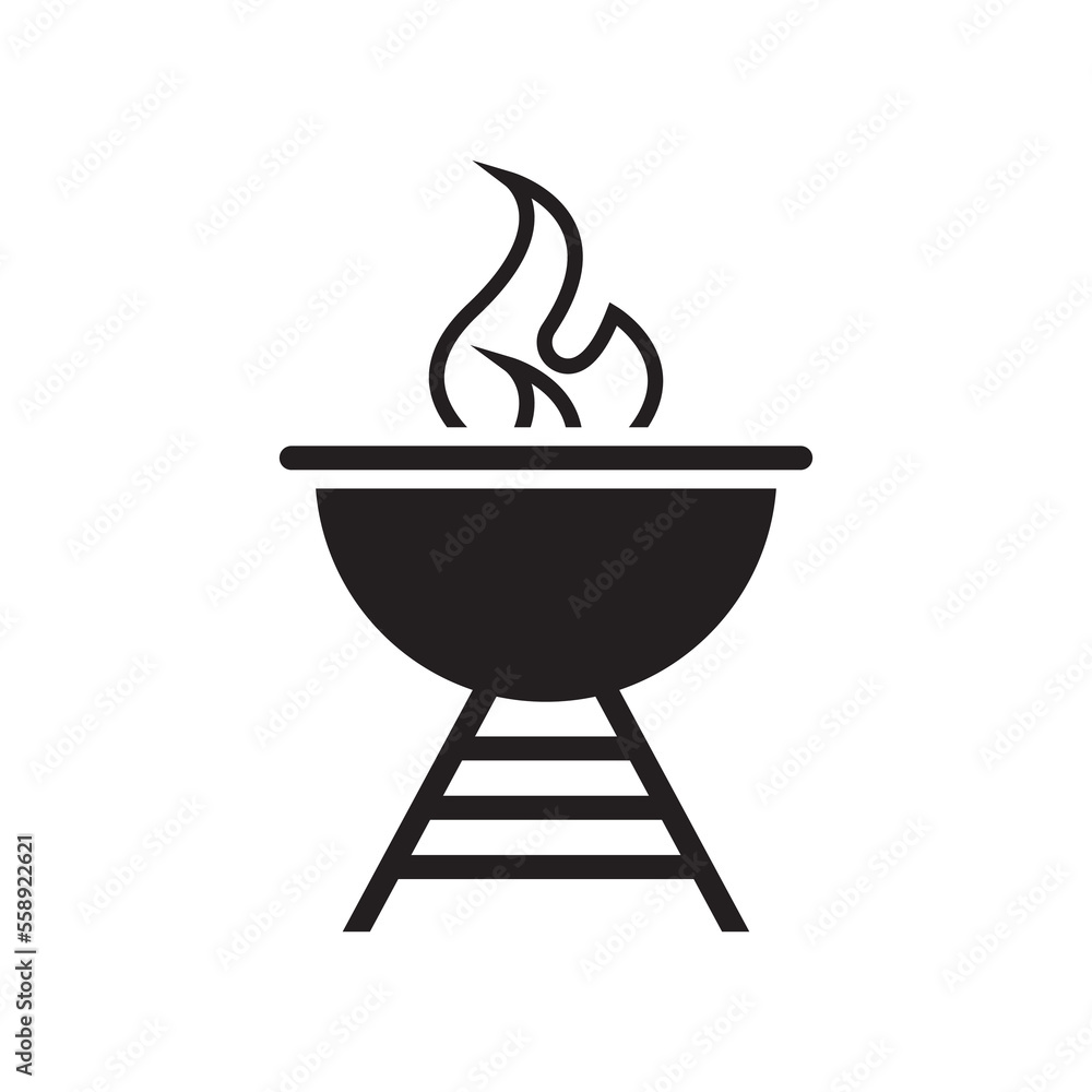BBQ grill simple and symbol icon with smoke or steam logo BBQ grill simple and symbol icon with smoke or steam logo