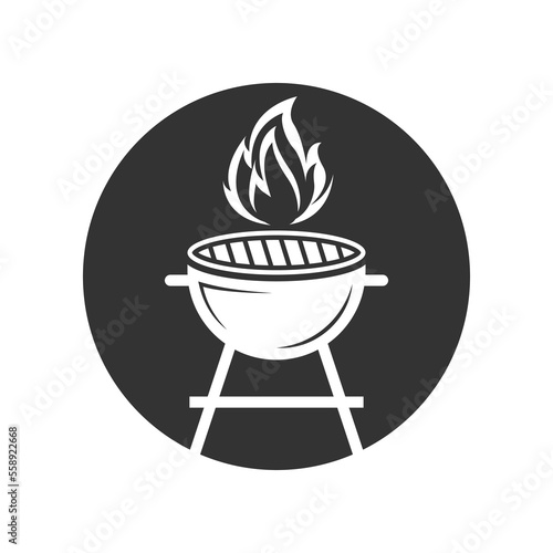 BBQ grill simple and symbol icon with smoke or steam logo