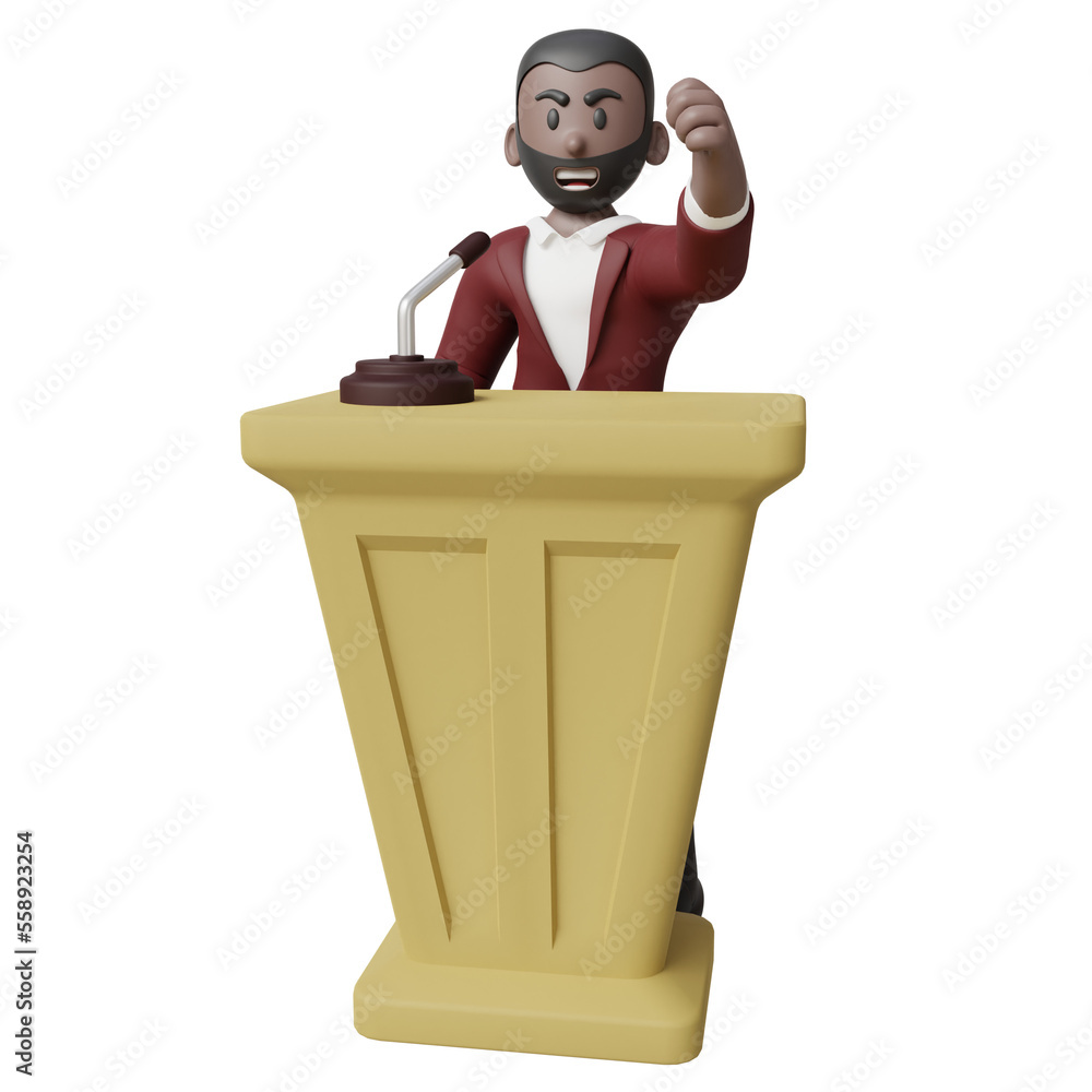 Politician doing campaign speech 3d illustration. 3d character of businessman doing speech on the platform Politician doing campaign speech 3d illustration. 3d character of businessman doing speech on the platform