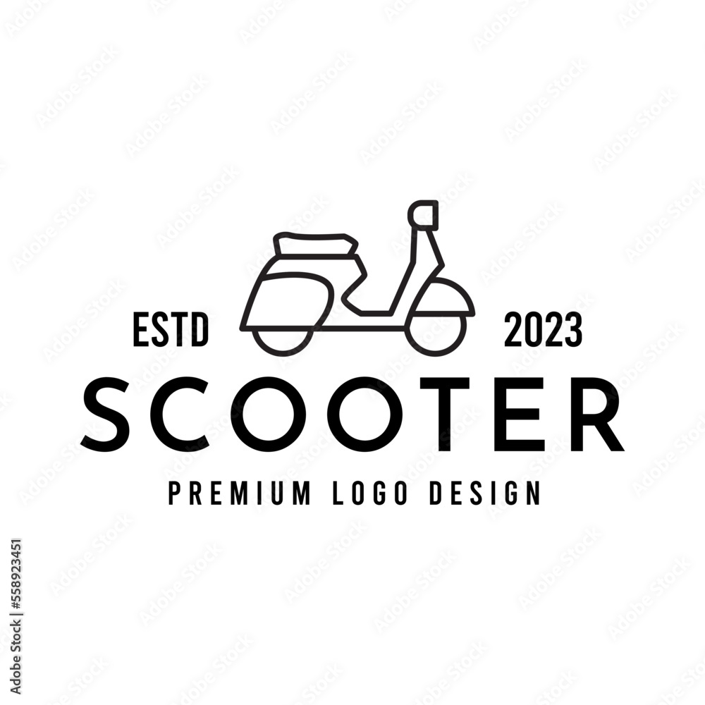 Moped scooter logo design. Retro scooter side view vector design. Moped scooter logo design. Retro scooter side view vector design.