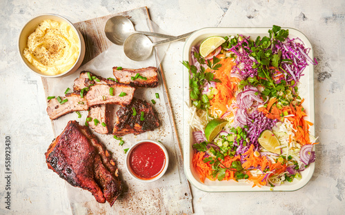 Pork ribs with coleslaw