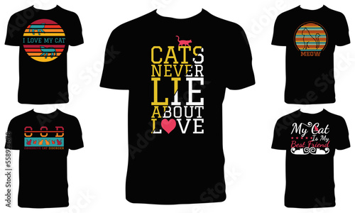 Cat T Shirt Design Bundle Vector Illustration 