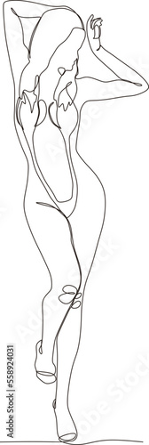 continuous line art of a sexy pin up girl in a classic pin up pose.vector