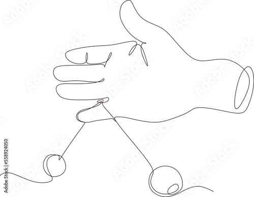 continuous line of Lato Lato on a cardboard background, a toy that is currently viral in Indonesia, is the focus of choice.vector,illustration