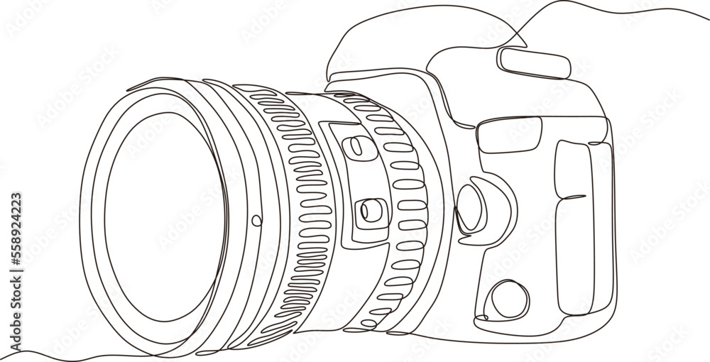 Continuous Line Art Or One Line Drawing Of Camera In Linear Style And