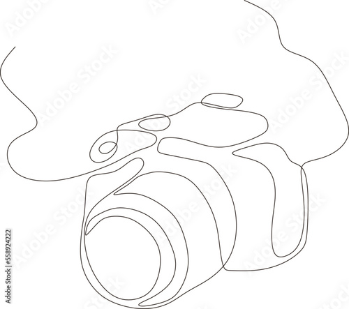 Continuous line art or one line drawing of camera in linear style and hand drawn vector illustration, sketch