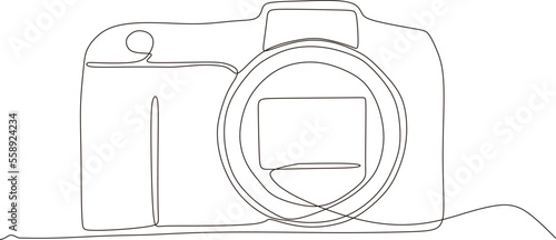 Continuous line art or one line drawing of camera in linear style and hand drawn vector illustration, sketch