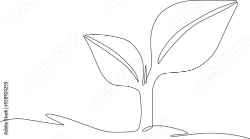 One line black and white drawing of natural green organic plantation for farm logo identity. Plant bud ecology icon concept of growth leaf shape. Trendy continuous line draw design vector illustration