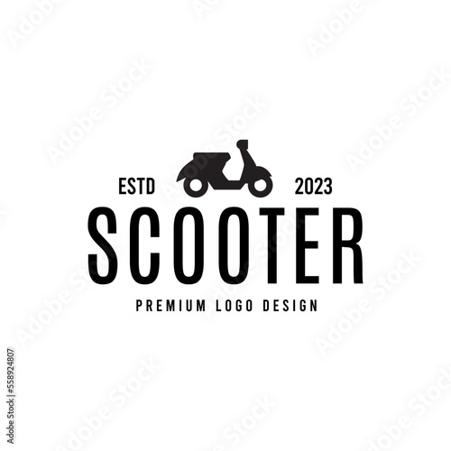 Moped scooter logo design. Retro scooter side view vector design.