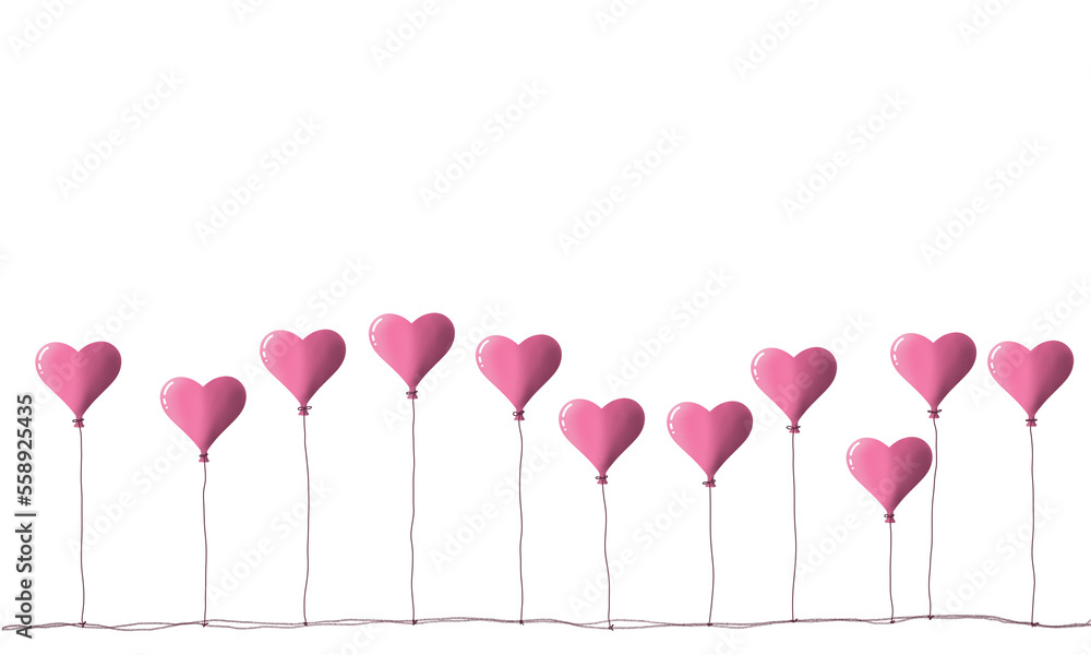 pink balloon decoration with heart shape to celebrate valentine's day. isolated transparent background png