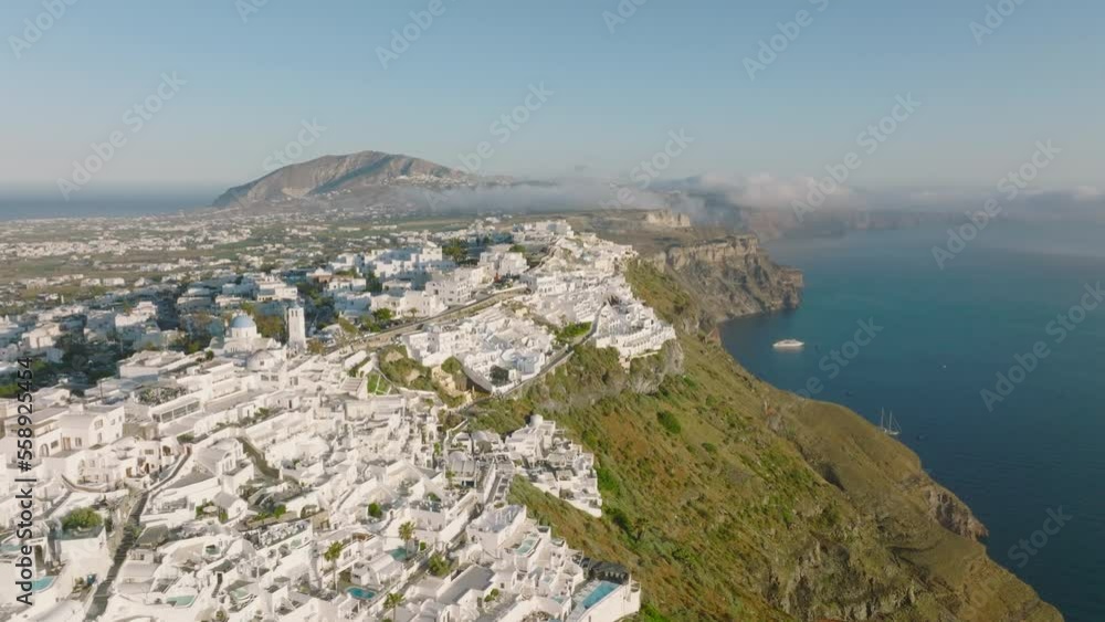 Panoramic view of Santorini island with the city of Fira, Greece Panoramic view of Santorini island with the city of Fira, Greece