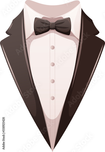 Bow tie with white shirt and jacket collar, jacket lapel, men's style in cartoon