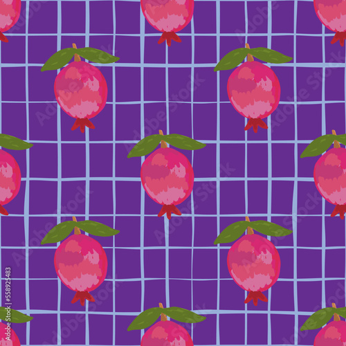 Hand drawn pomegranate fruit seamless pattern. Botanical fruits wallpaper.