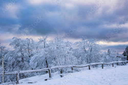 Snow-covered landscape on the Großer Feldberg in the Taunus/Germany in the late afternoon © fotografci