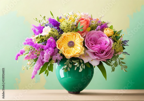Beautiful, vivid, colorful mixed flower bouquet still life detail Generative AI © Little
