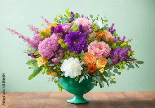 Wallpaper Mural Floral bouquet using a unique arrangement of flowers with pastel hues and tones. Studio setting clean backdrop Generative AI Torontodigital.ca