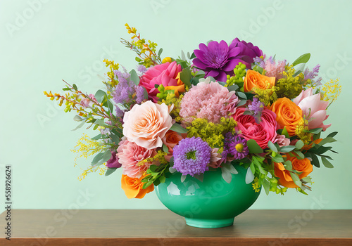 Wallpaper Mural Floral bouquet using a unique arrangement of flowers with pastel hues and tones. Studio setting clean backdrop Generative AI Torontodigital.ca