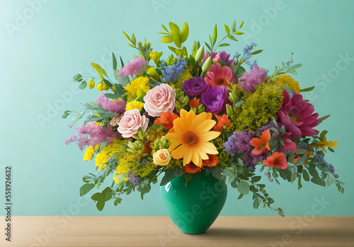 Obraz na płótnie Beautiful, vivid, colorful mixed flower bouquet still life detail Generative AI